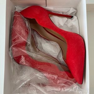 Schhutz red suede with scalloped trim pumps , size 8, new